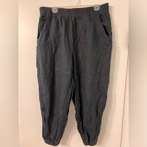 LISA BAYNE BLACK 100% LINEN BALLOON CONTEMPORARY PULL ON PANTS ✨